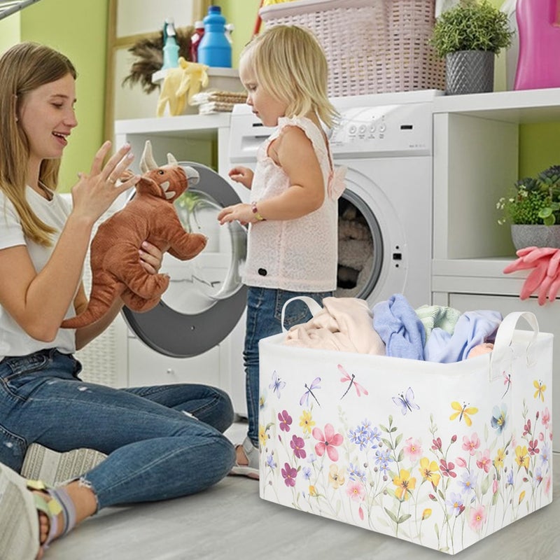 FXOCSHE Boho Flower Nursery Basket,Waterproof collapsible storage box,Fall Wildflower Floral Dandelion Storage Bin,Plant Butterfly baby girl gift basket,Girls Bedroom Boho Flower Decor(Dandelion) - Image 5